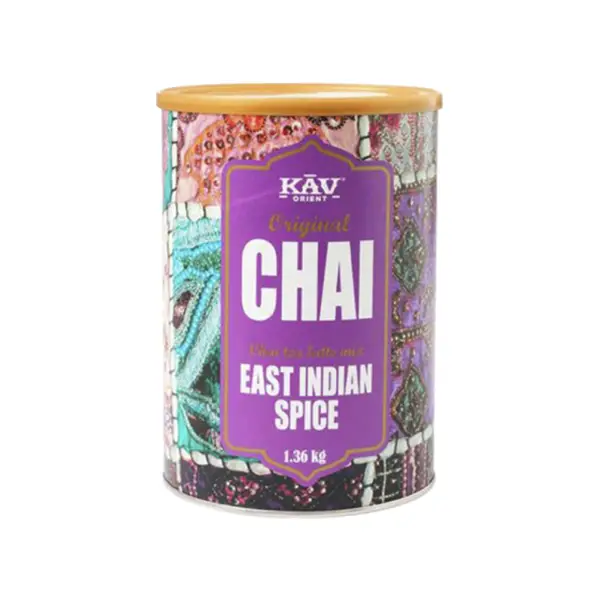 Latas de Kav Chai Latte Indian Spice 1,36 Kg, Kav Chai Latte, SECO 1.36Kg de peso